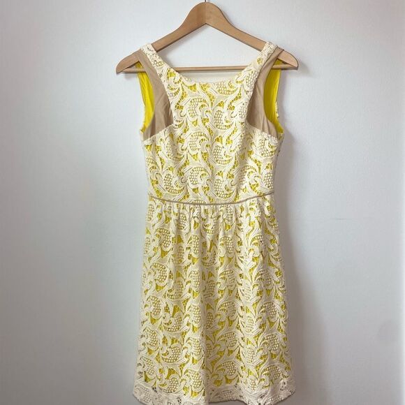 Anthropologie Greylin Valencia Lace Fit and Flare Yellow and White Cotton Dress - Picture 4 of 12